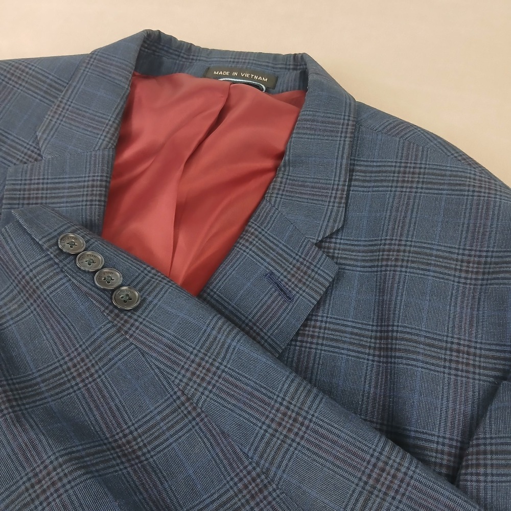 Tommy Hilfiger 48L Mens Blazer Jacket Blue Plaid 22x33 **Fits 44L **